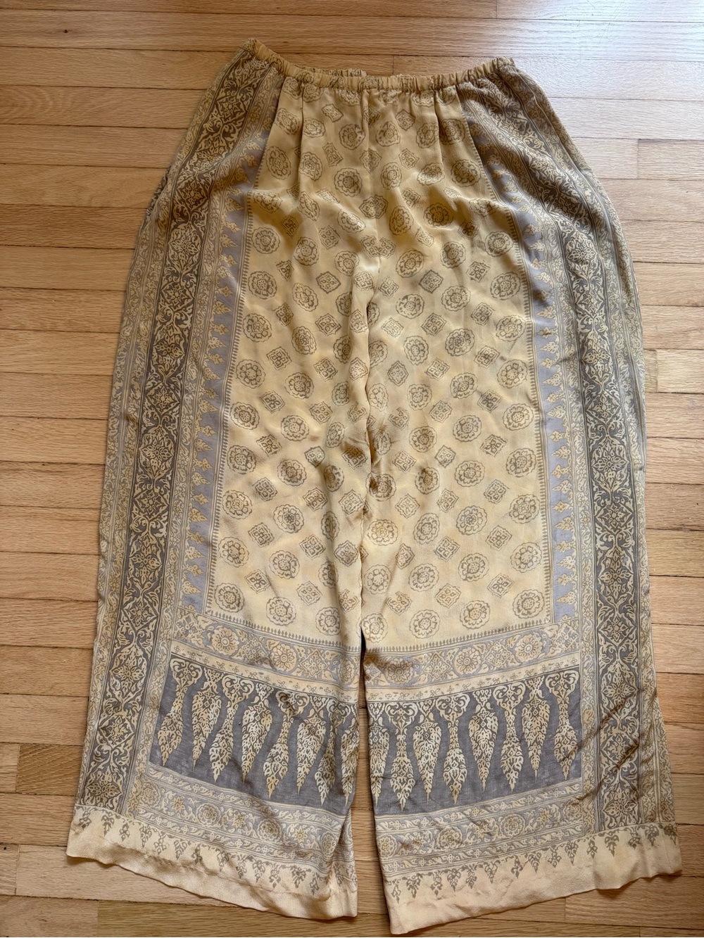 EMANUEL UNGARO Boho Wide-Leg Printed 100% Silk Pants Size 16 /50 NWT